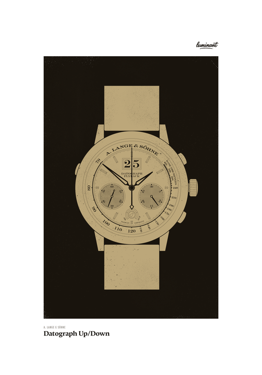 A. Lange & Söhne Datograph art print — Gold illustration on a dark background, unframed