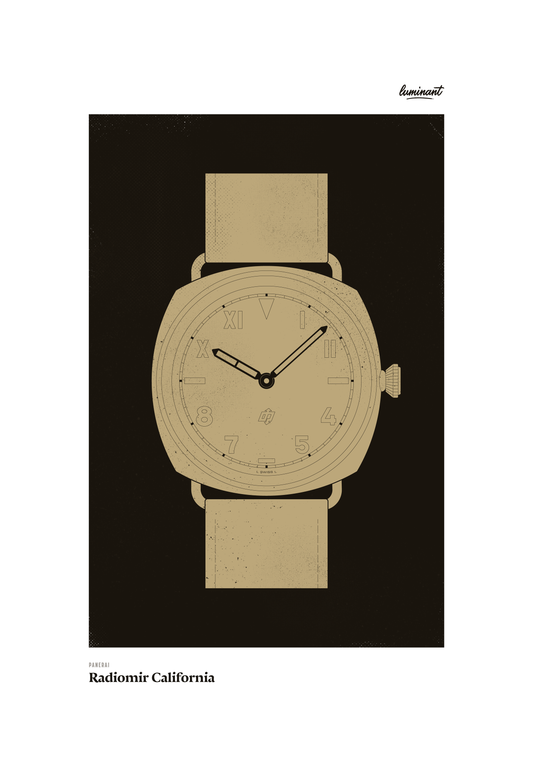 Panerai California art print — Gold illustration on a dark background, unframed