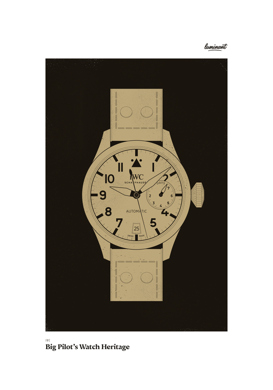 IWC Big Pilot art print — Gold illustration on a dark background, unframed