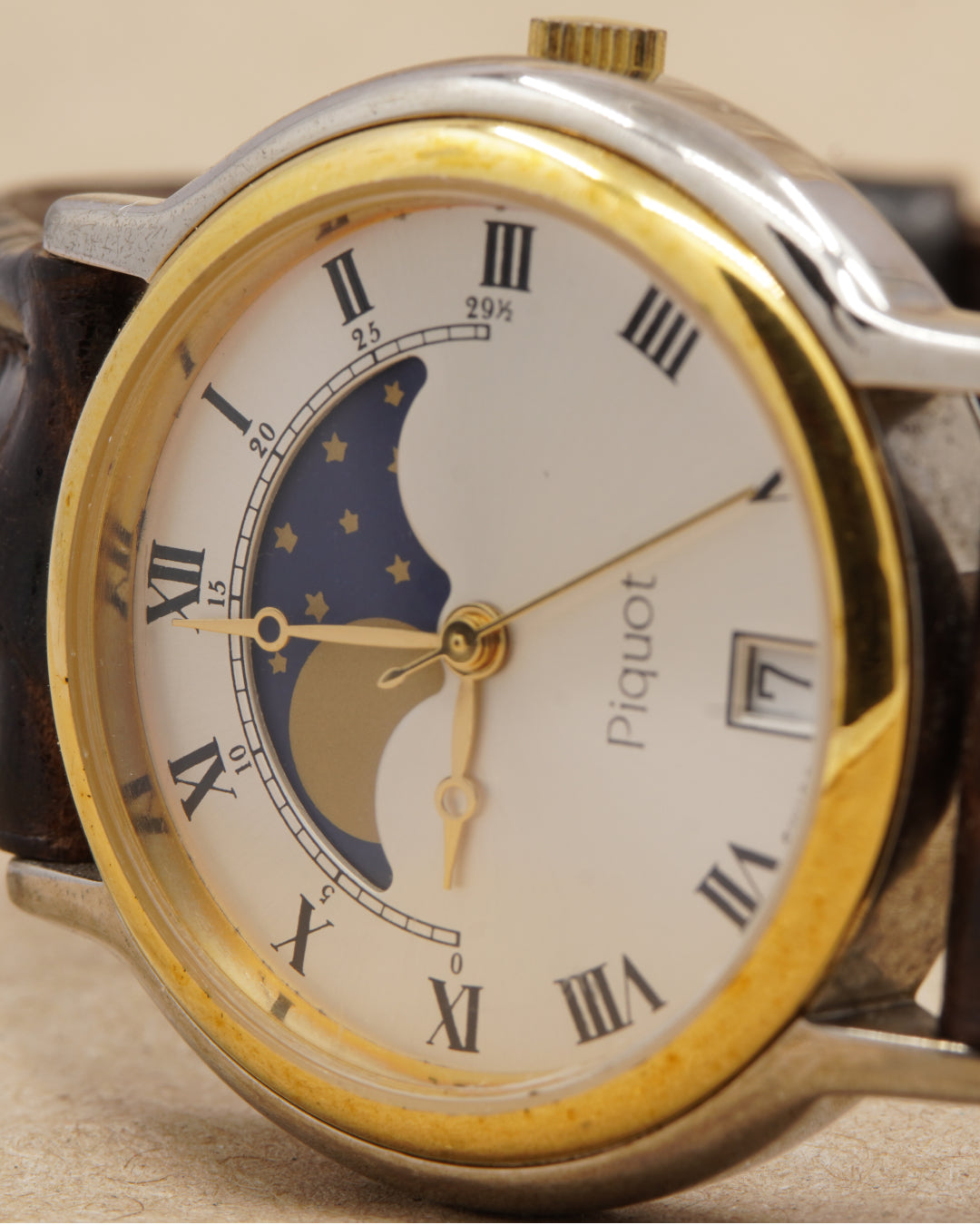 Piquot Moonphase — angled close-up of the moonphase dial