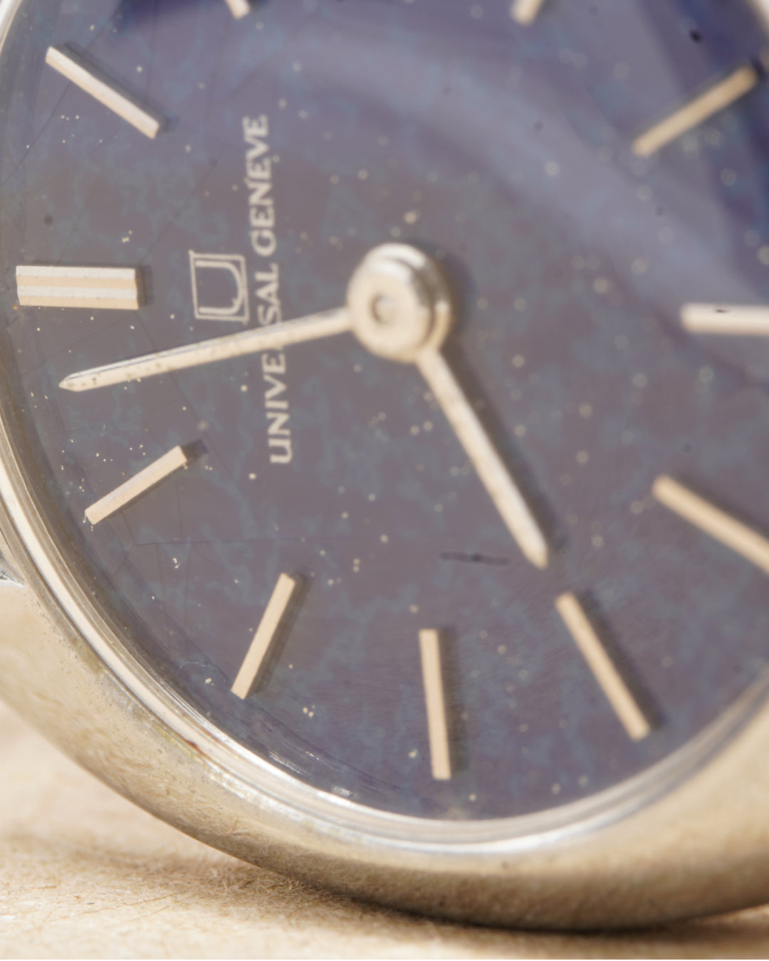 Universal Genève Lapis Lazuli — close-up showing the lapis dial and its surface coating