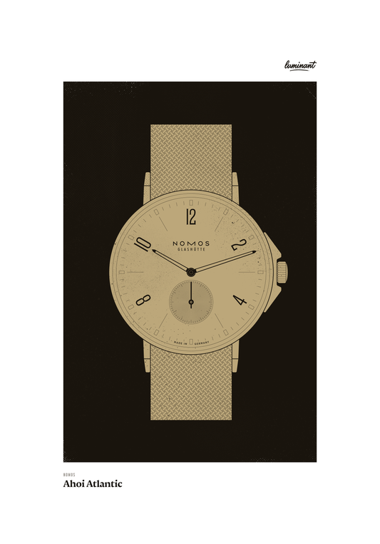 NOMOS Ahoi art print — Gold illustration on a dark background, unframed