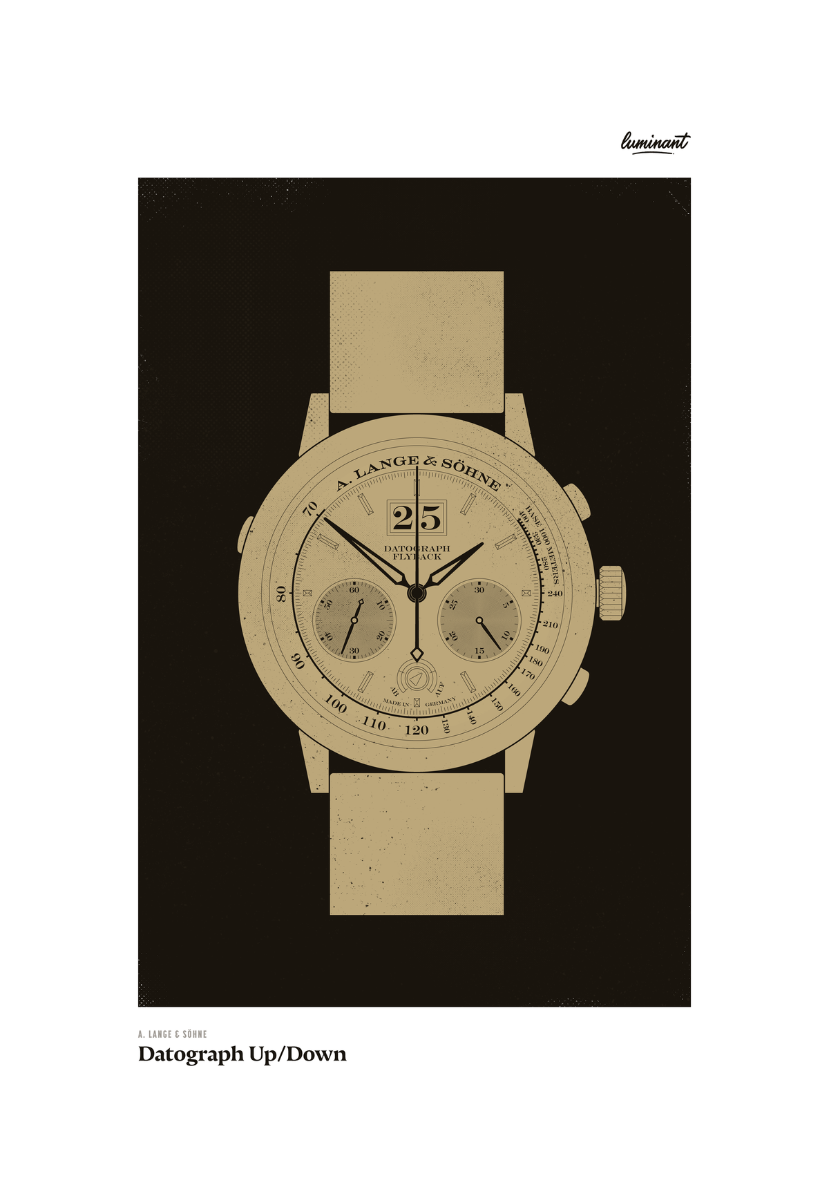 A. Lange & Söhne Datograph art print — Gold illustration on a dark background, unframed