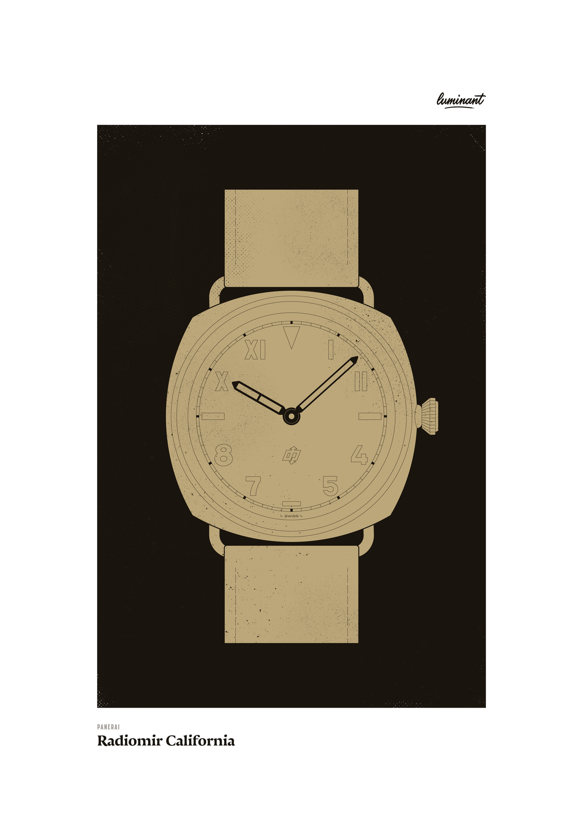 Panerai California art print — Gold illustration on a dark background, unframed