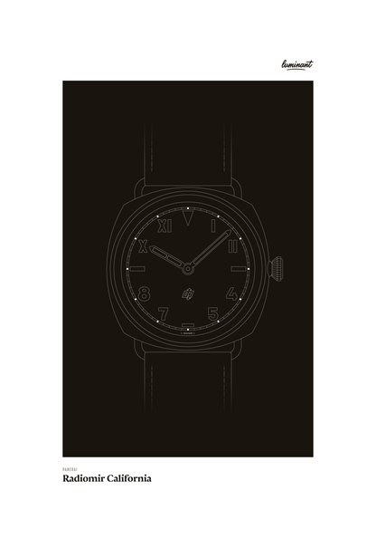Panerai California art print — Monochrome illustration on a dark background, unframed