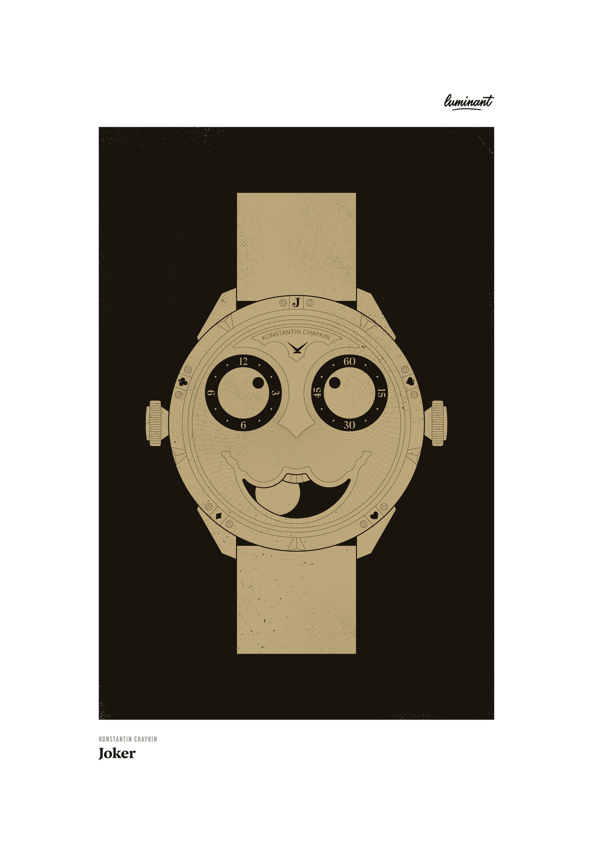 Konstantin Chaykin Joker art print — Gold illustration on a dark background, unframed