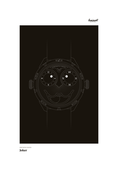 Konstantin Chaykin Joker art print — Monochrome illustration on a dark background, unframed
