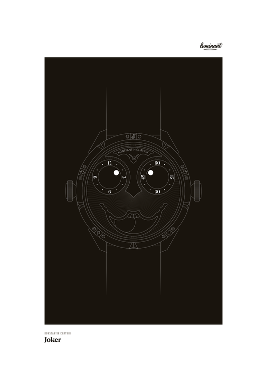 Konstantin Chaykin Joker art print — Monochrome illustration on a dark background, unframed